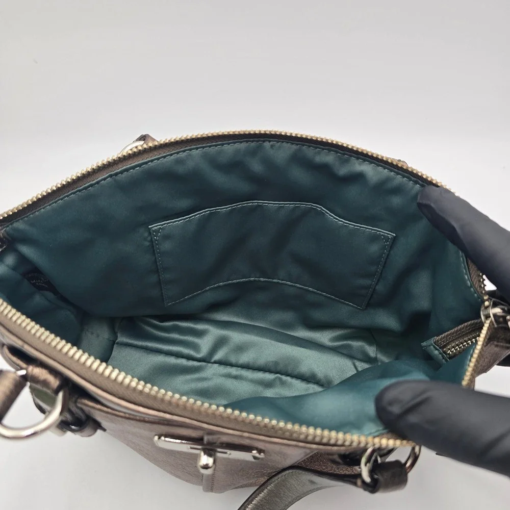 Coach Gun Metal Metallic‎ Bronze Leather Satchel Handbag Silver Hardware